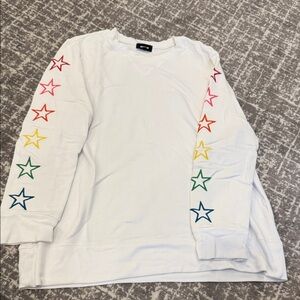 Monrow White Sweatshirt with Colorful Star Accents